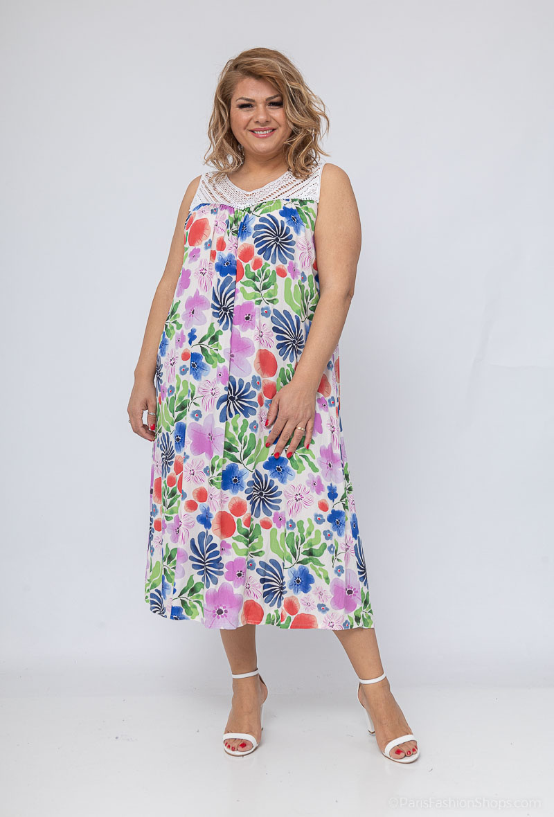 Wholesaler World Fashion - GT sleeveless long lace dress - Flower print