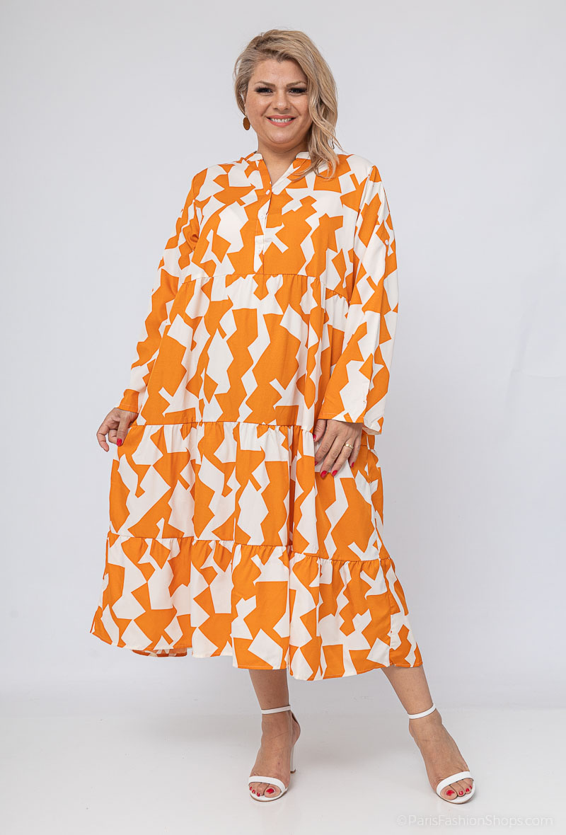 Grossiste World Fashion - Robe longue GT manches longue - Imprimé géométrique