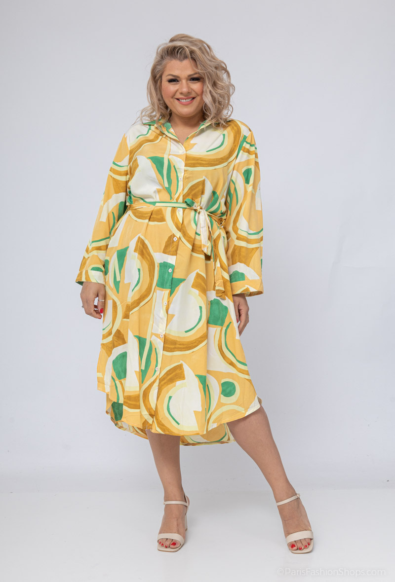Mayorista World Fashion - Vestido camisero largo fluido y casual GT con mangas 3/4 - Estampado