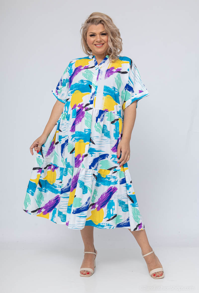 Wholesaler World Fashion - Short-sleeved GT ruffle dress - Tropical print