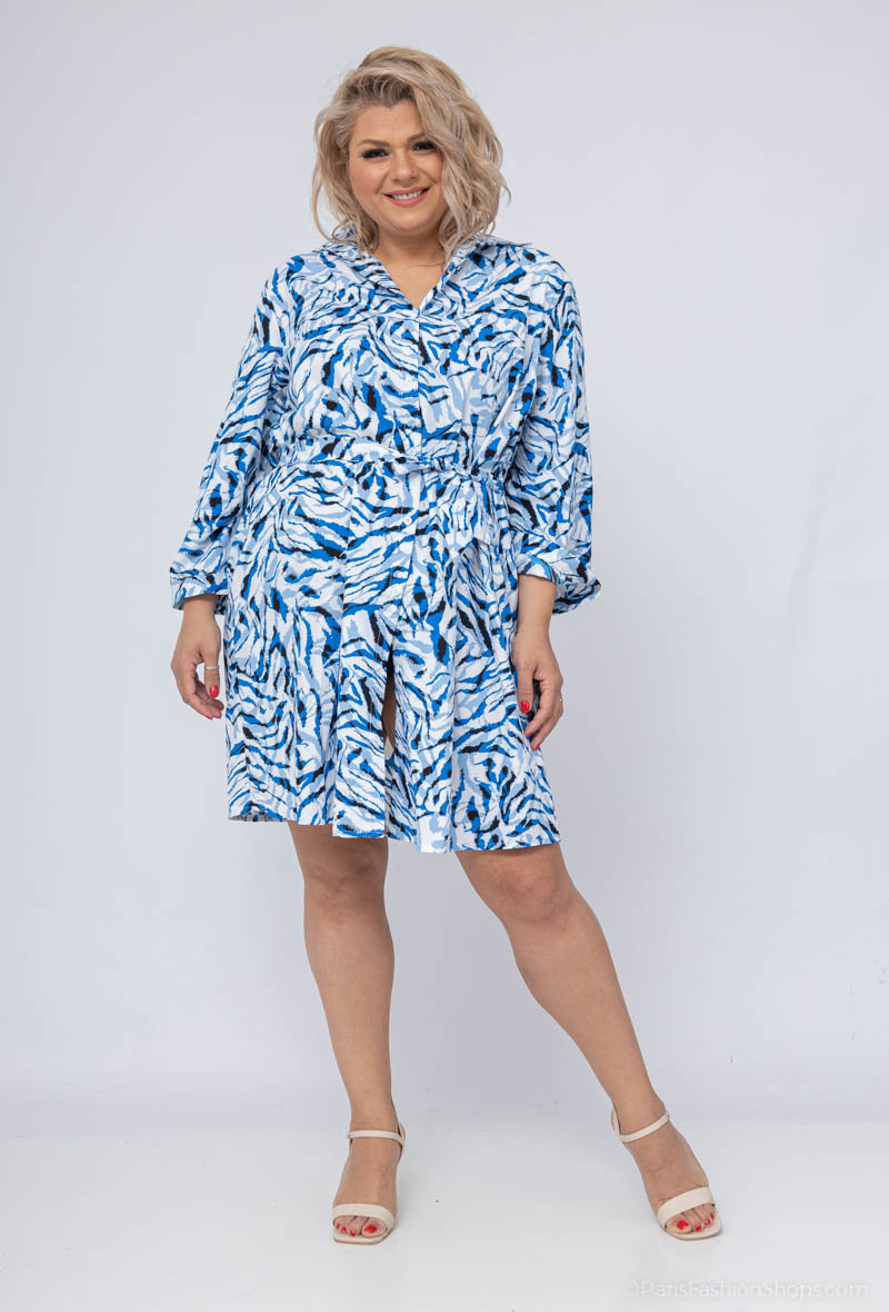 Wholesaler World Fashion - GT fluid & casual shirt dress with 3/4 sleeves - Zebra print