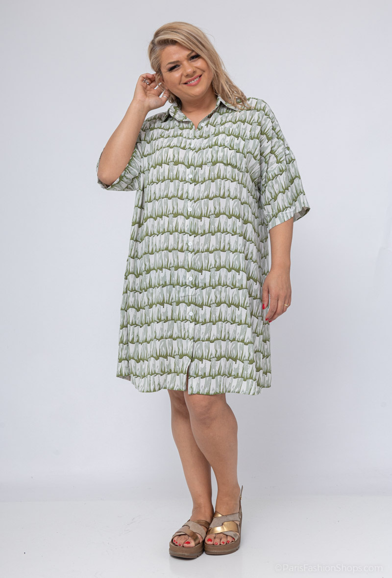 Mayorista World Fashion - Vestido camisero fluido y casual de manga corta GT - Estampado