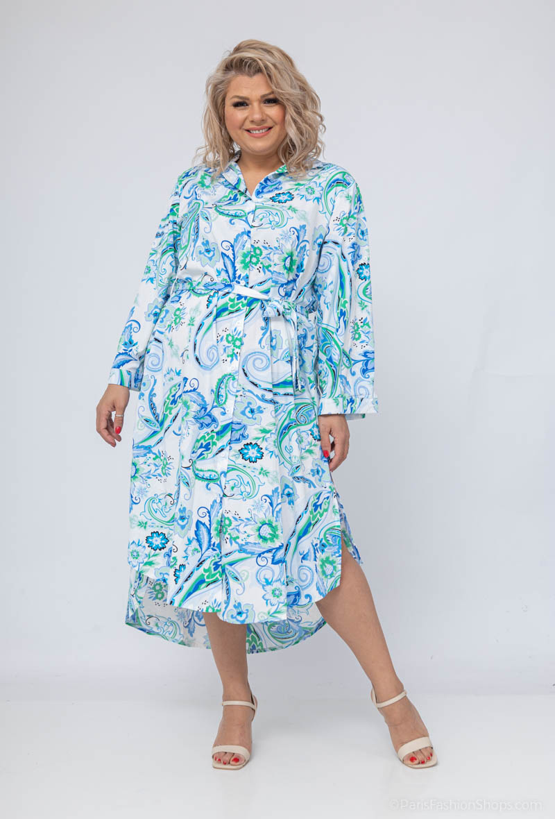 Wholesaler World Fashion - Long fluid & casual GT shirt dress with 3/4 sleeves - Printed
