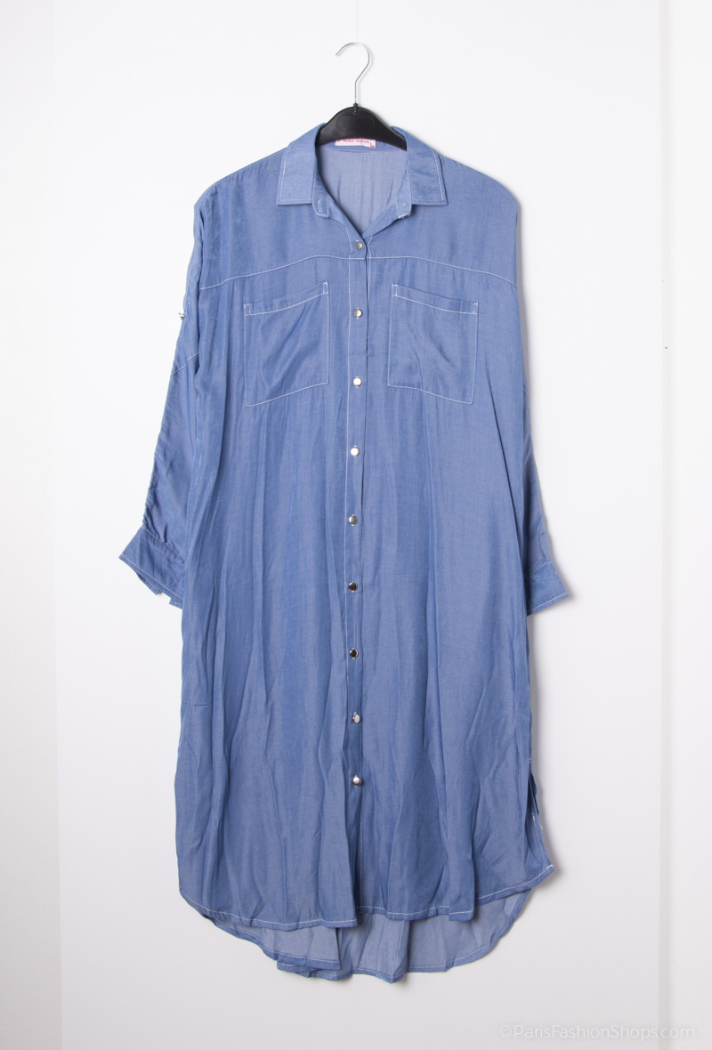 Mayorista World Fashion - Vestido camisero largo fluido y casual GT manga larga - Jeans
