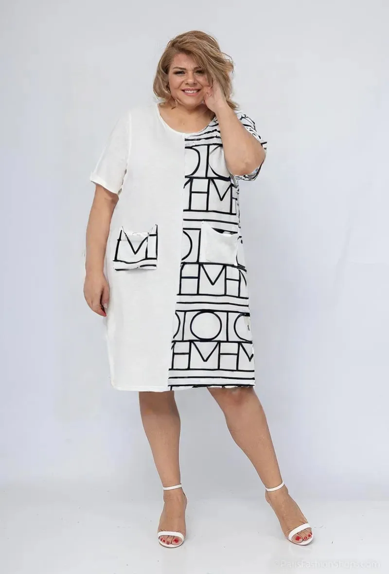 Wholesaler World Fashion - Large size woman dress short sleeves with linen - elegant and comfortable