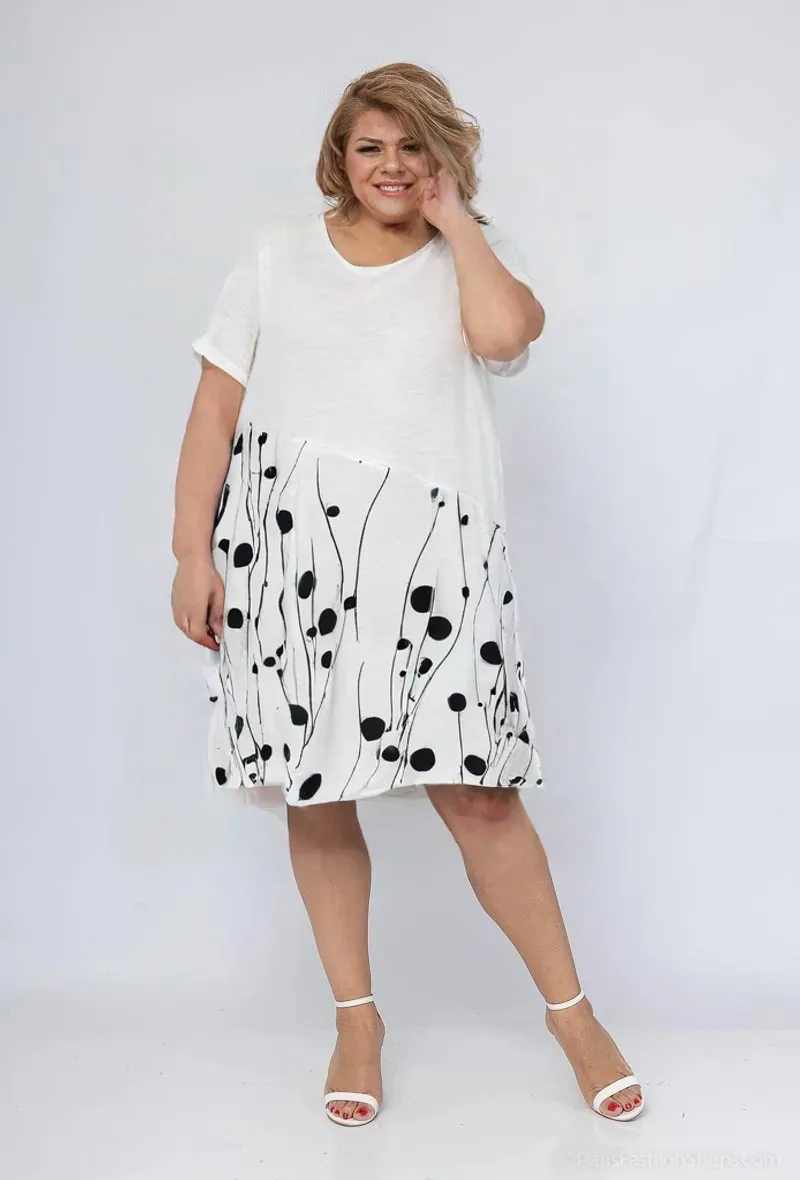 Wholesaler World Fashion - Large size woman dress short sleeves with linen - elegant and comfortable