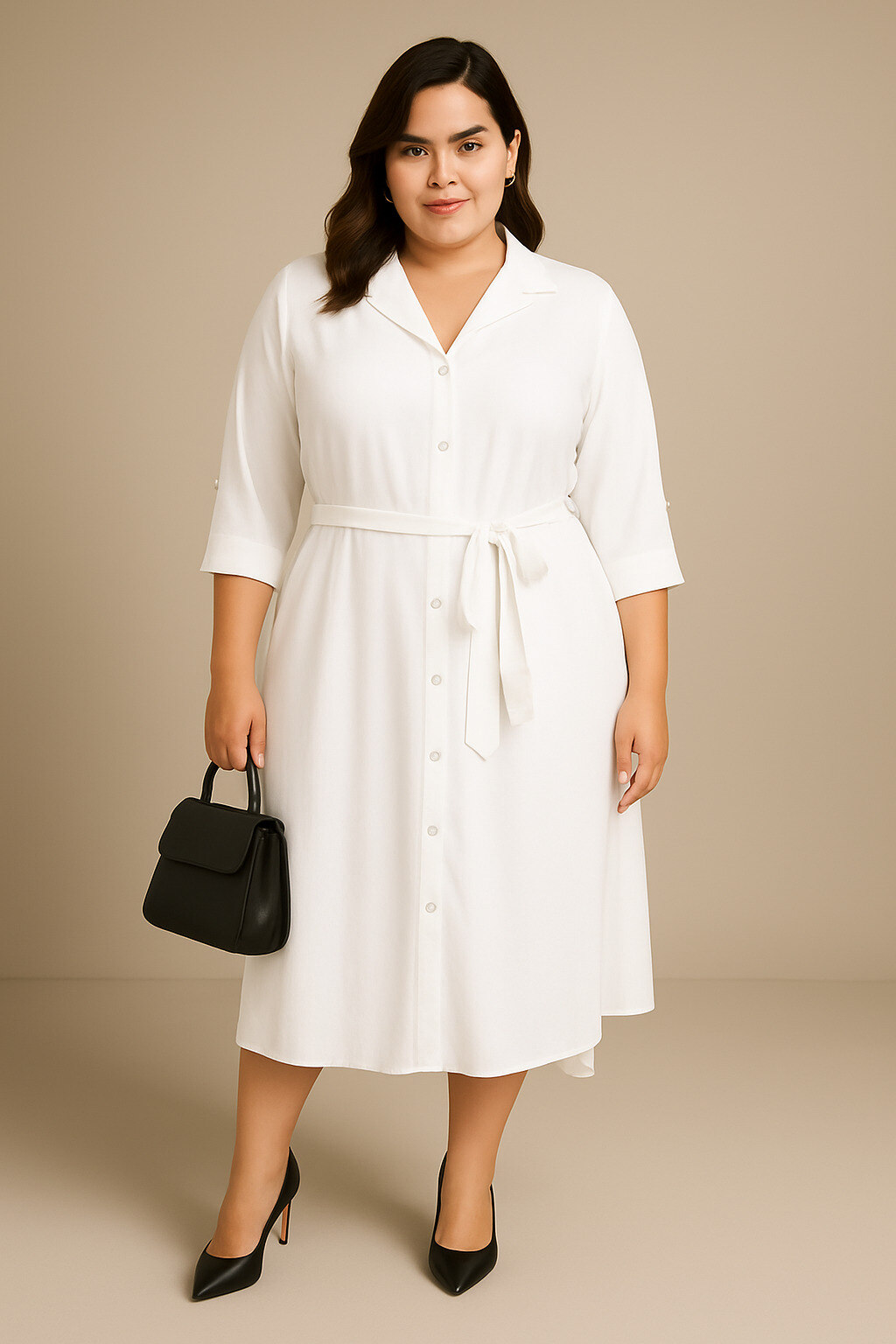 Mayorista World Fashion - Vestido camisero largo fluido & casual GT mangas 3/4 - Liso