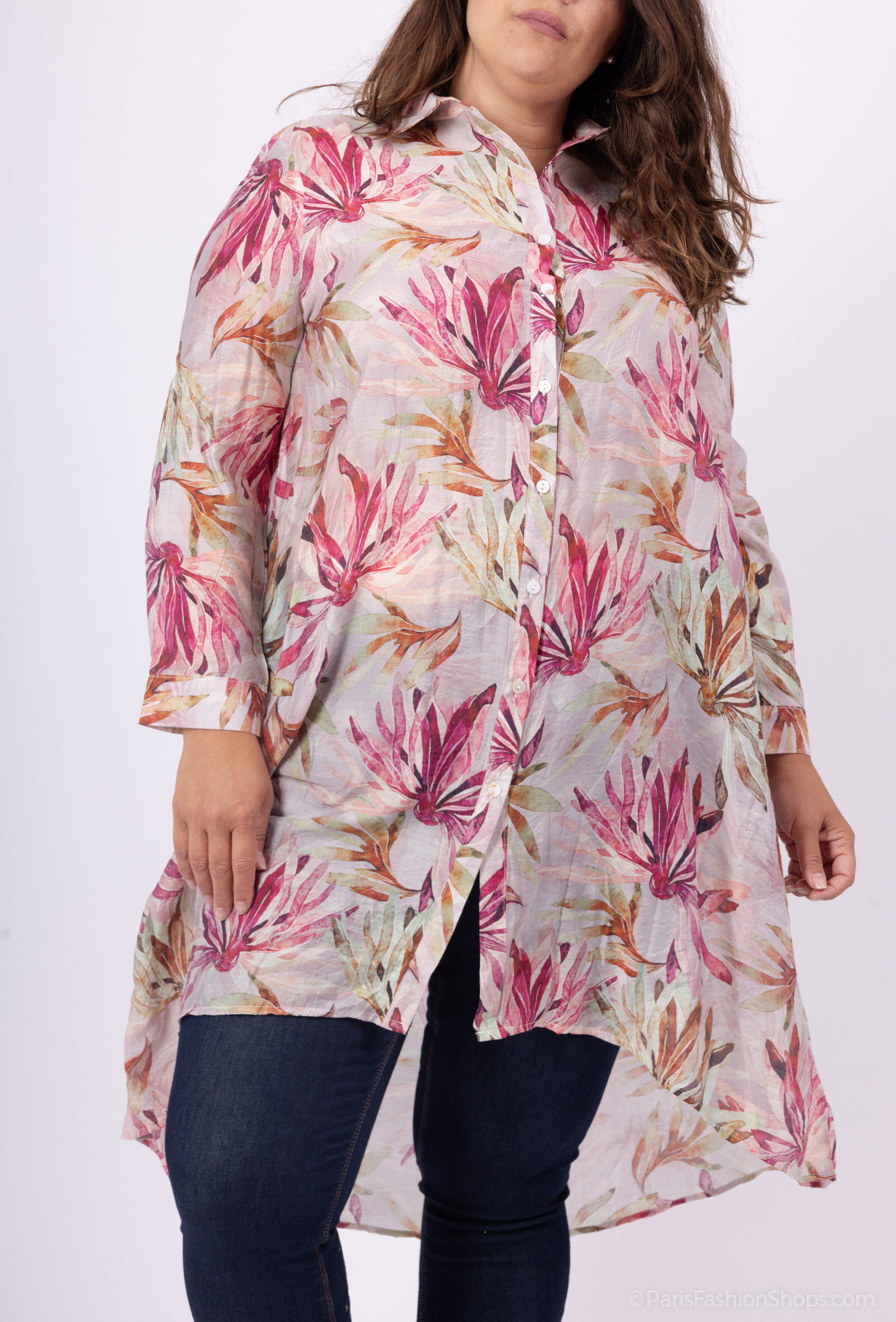 Großhändler World Fashion - Rayon Hemdblusenkleid Damen Übergröße Langarm - Elegant und Bequem