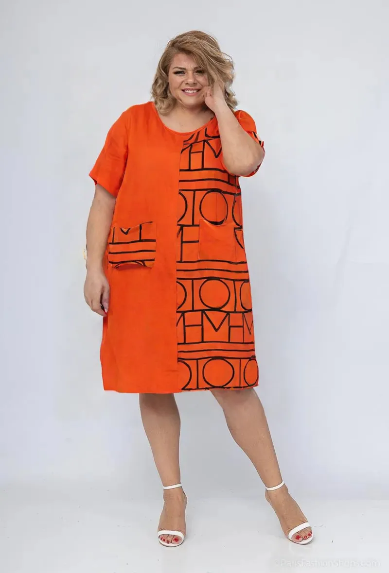 Wholesaler World Fashion - Large size woman dress short sleeves with linen - elegant and comfortable