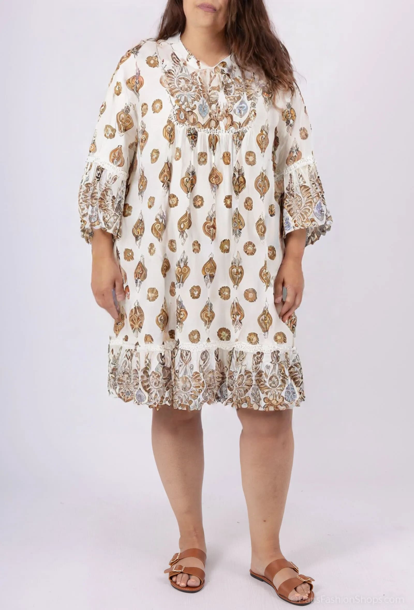 Grossiste World Fashion - Robe Femme Grande Taille en Coton Manches 3/4 – Élégante et Confortable