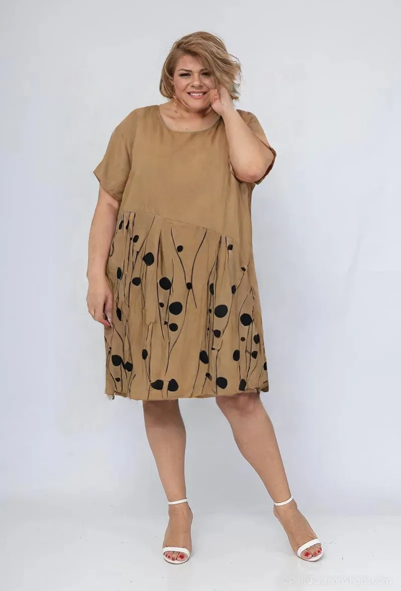 Wholesaler World Fashion - Large size woman dress short sleeves with linen - elegant and comfortable