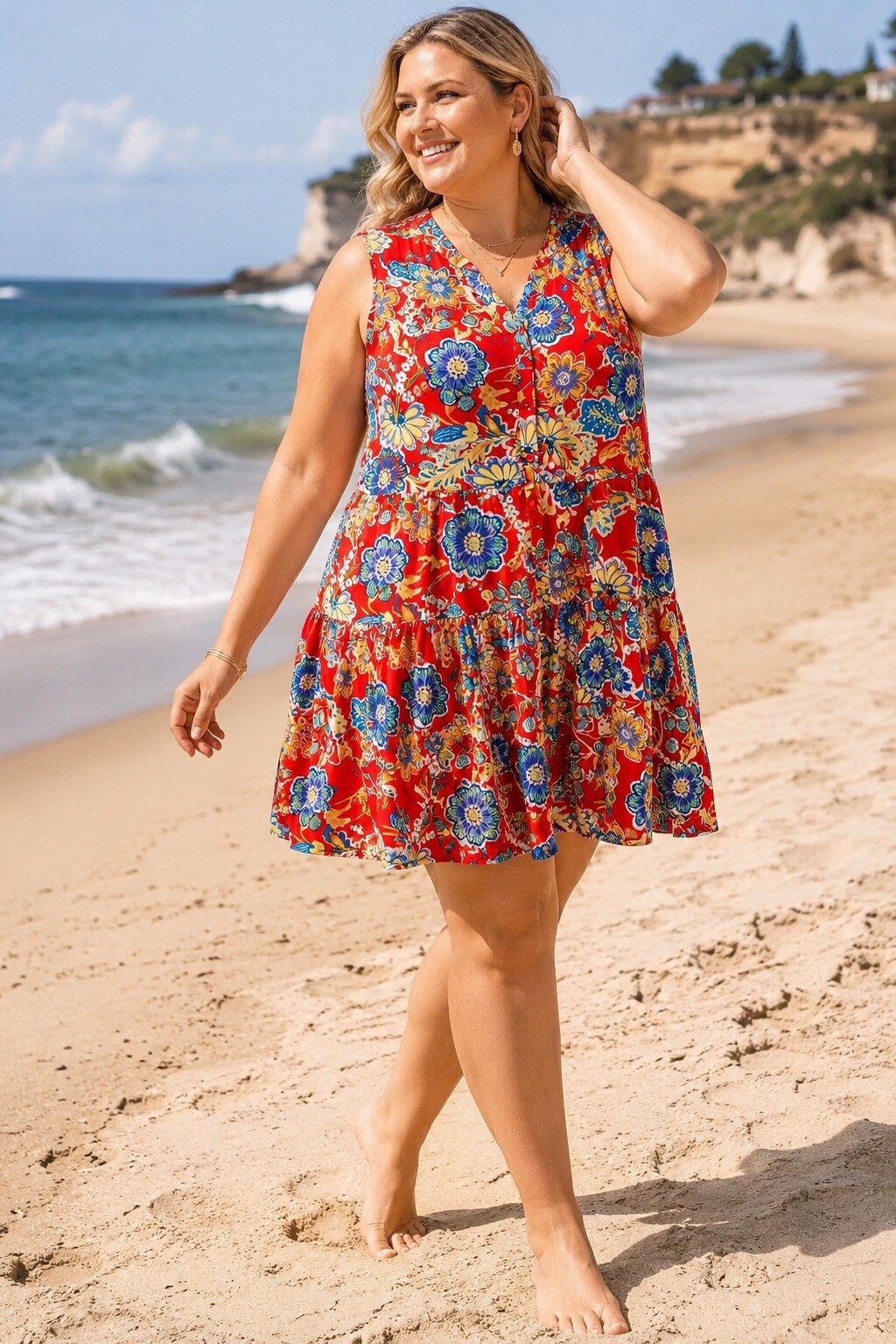 Grossiste World Fashion - Robe Grande Taille sans manches - Imprimé Fleurs
