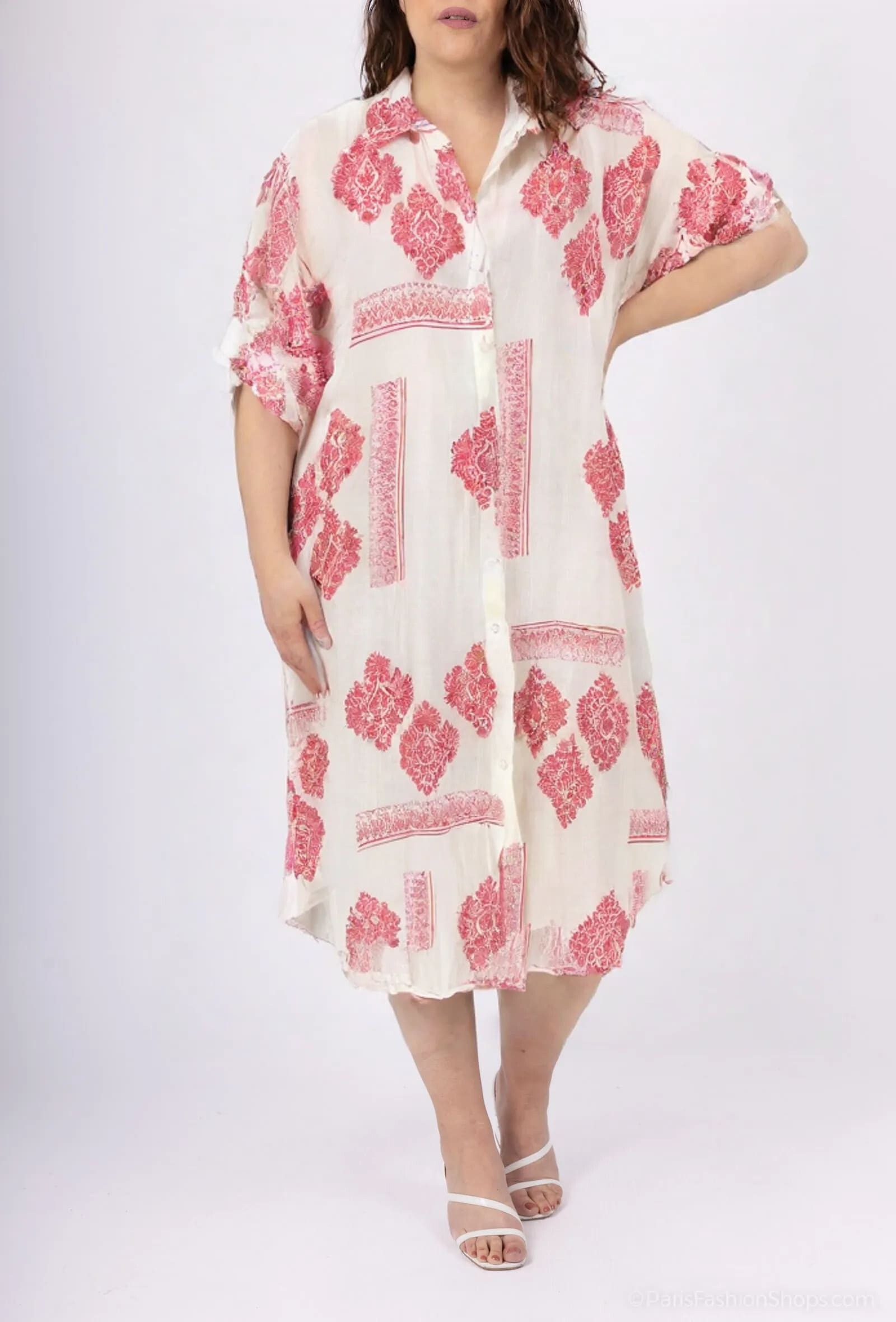 Grossista World Fashion - Abito Camicia da Donna in Cotone Taglie Forti Maniche Corte - Elegante e Confortevole