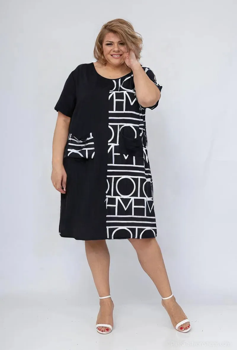 Wholesaler World Fashion - Large size woman dress short sleeves with linen - elegant and comfortable