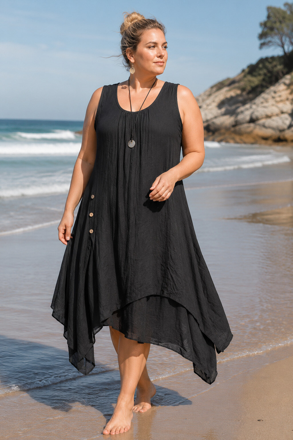 Großhändler World Fashion - Ärmelloses Maxikleid in großen Größen - Einfarbig
