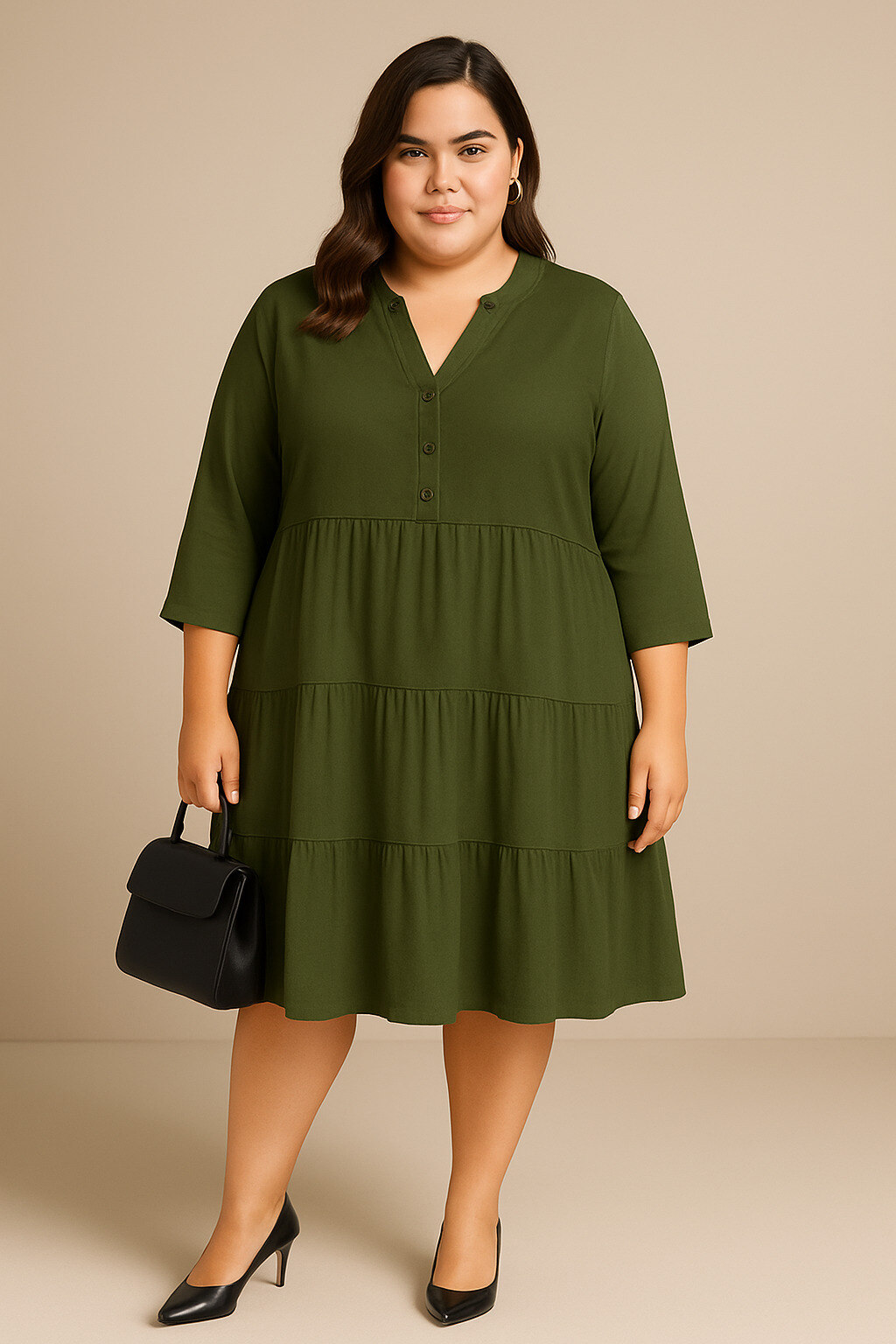 Mayorista World Fashion - Vestido fluido y casual con mangas 3/4 - Liso