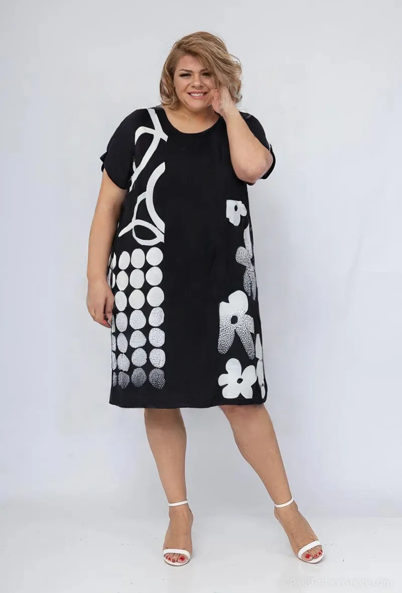 Wholesaler World Fashion - Large size woman dress short sleeves with linen - elegant and comfortable