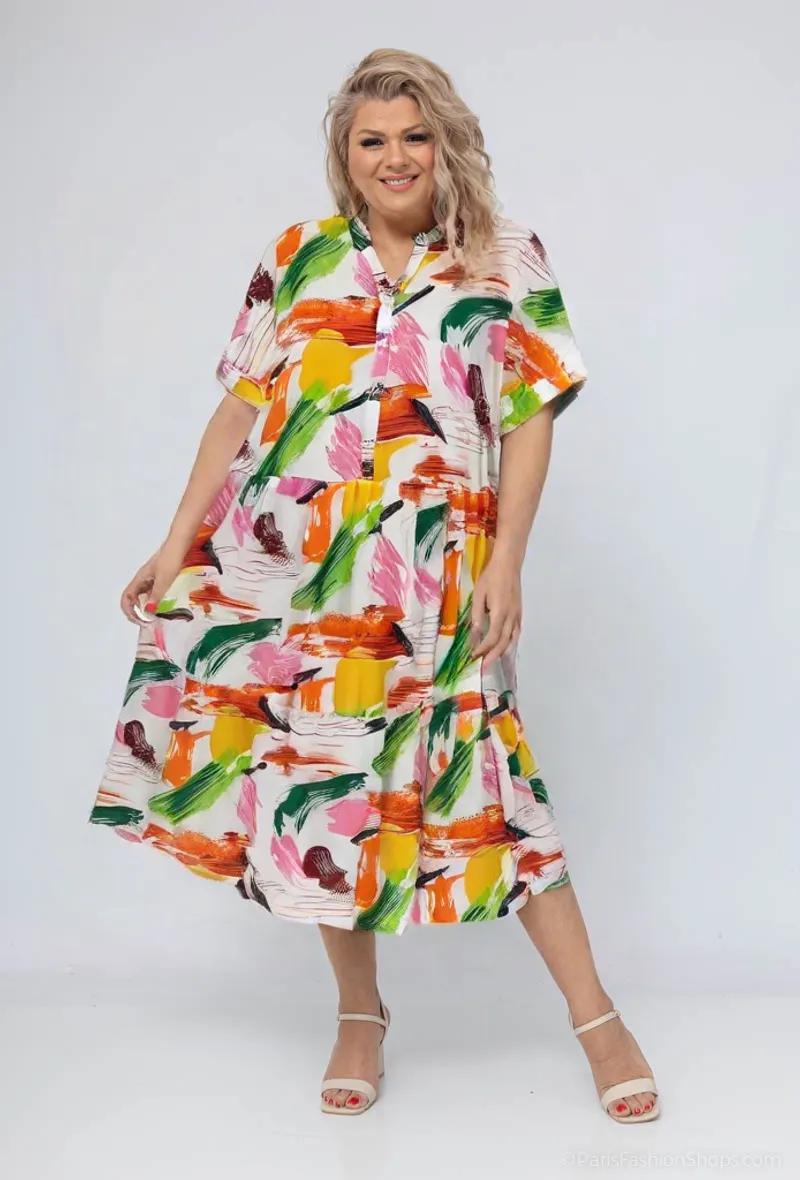 Wholesaler World Fashion - Large size women's dress short sleeves - elegant and comfortable
