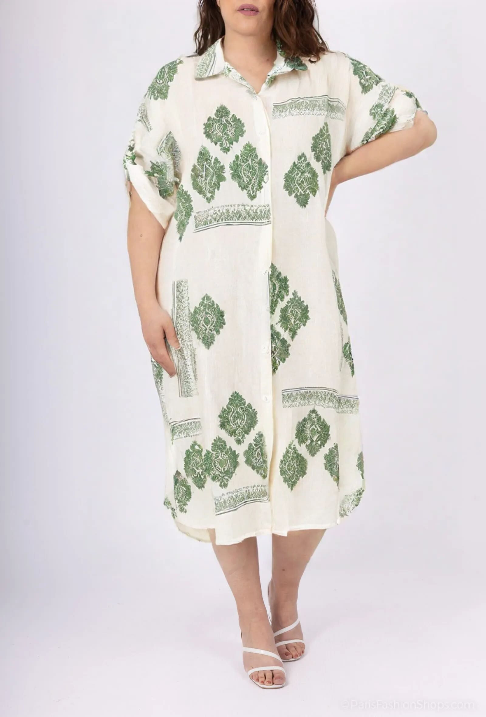 Wholesaler World Fashion - Women's Cotton Shirt Dress Plus Size Short Sleeve - Elegant and Comfortable
