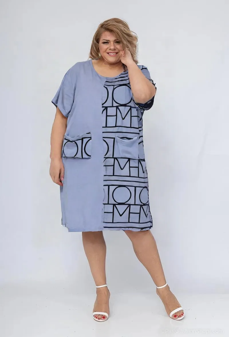 Wholesaler World Fashion - Large size woman dress short sleeves with linen - elegant and comfortable