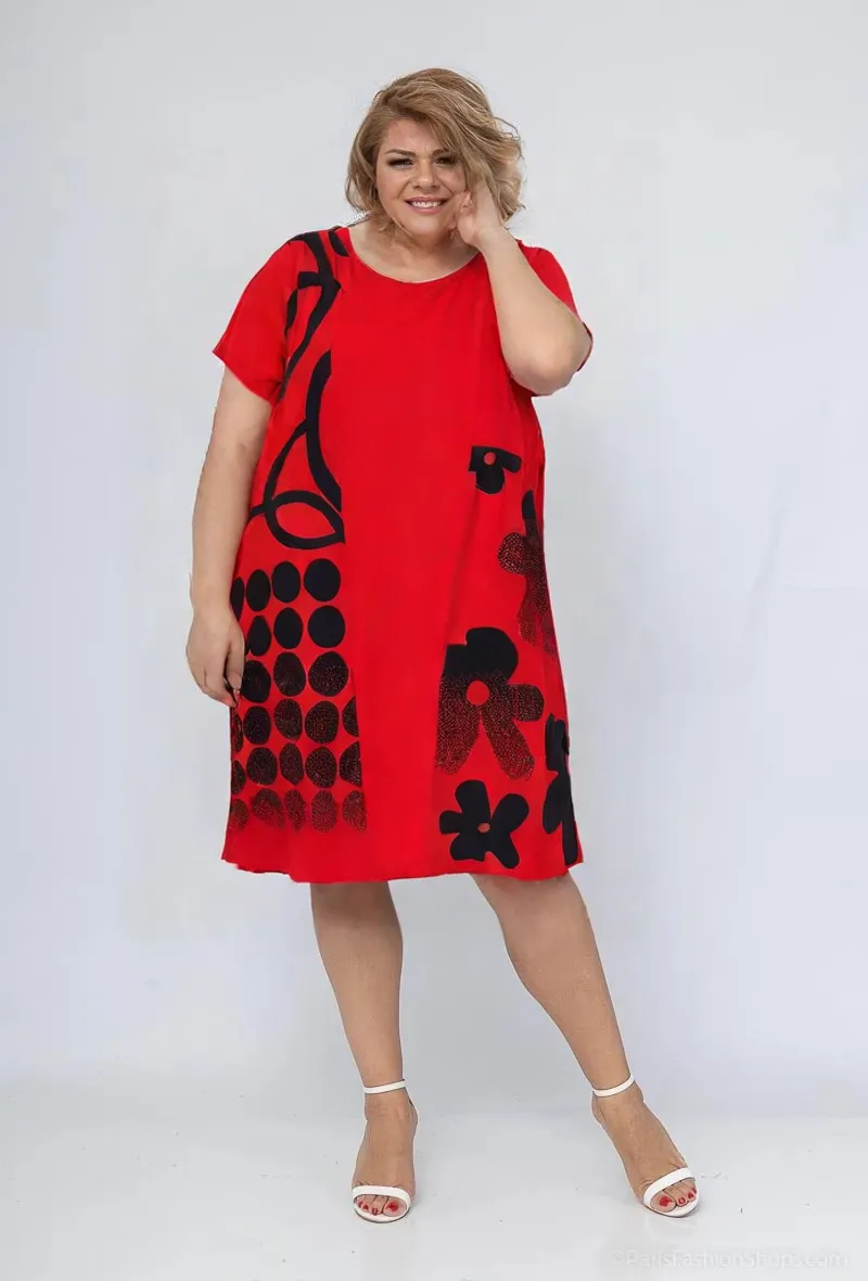 Wholesaler World Fashion - Large size woman dress short sleeves with linen - elegant and comfortable