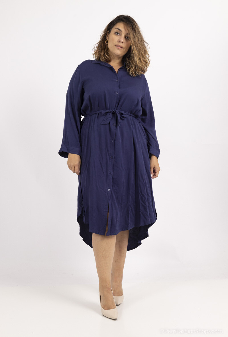 Wholesaler World Fashion - Long fluid & casual GT shirt dress with 3/4 sleeves - Plain