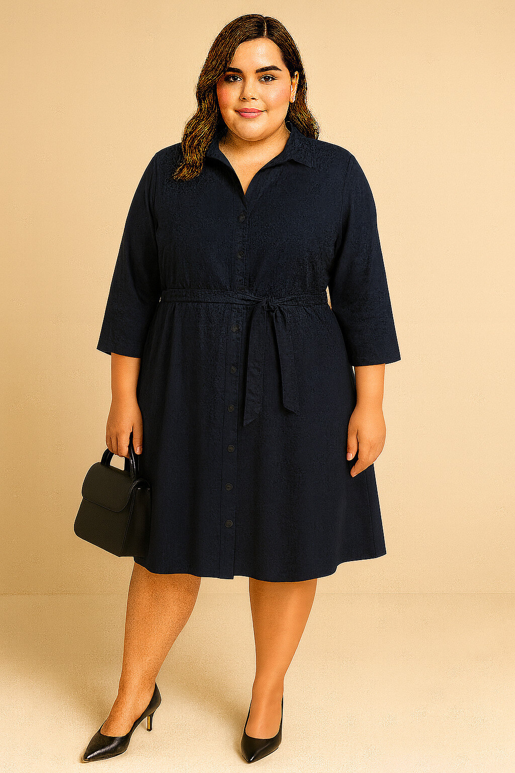 Mayorista World Fashion - Vestido camisero fluido y casual con mangas 3/4 - Liso
