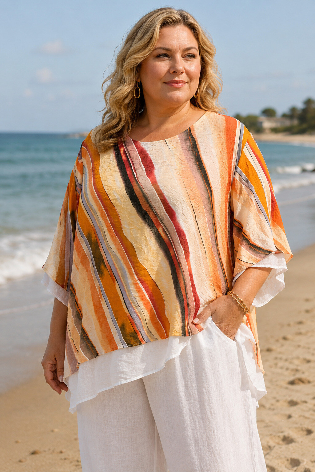 Mayorista World Fashion - Top de Rayón Talla Grande con Mangas Cortas en Efecto Gasa de Algodón - Estampado