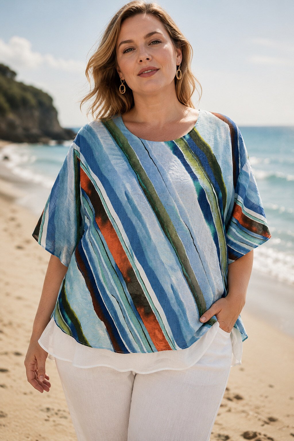 Mayorista World Fashion - Top de Rayón Talla Grande con Mangas Cortas en Efecto Gasa de Algodón - Estampado