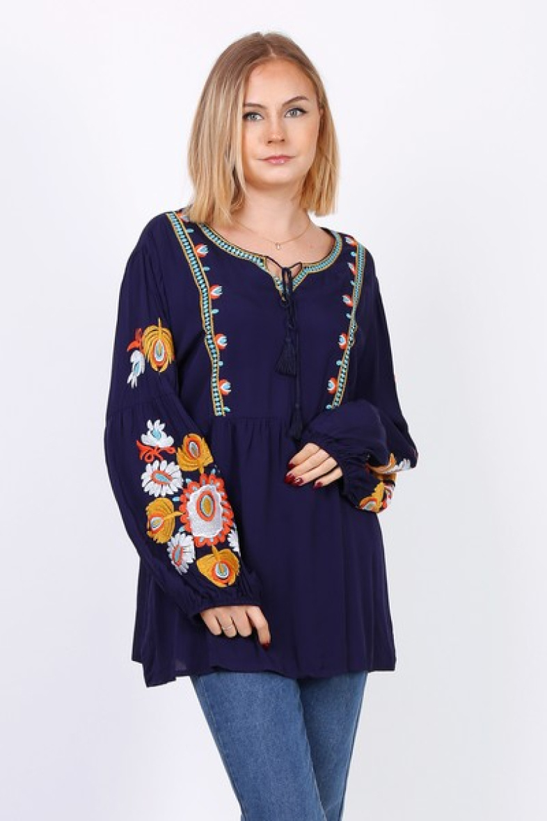 Grossista World Fashion - Tunica GT a manica lunga - Ricamo floreale