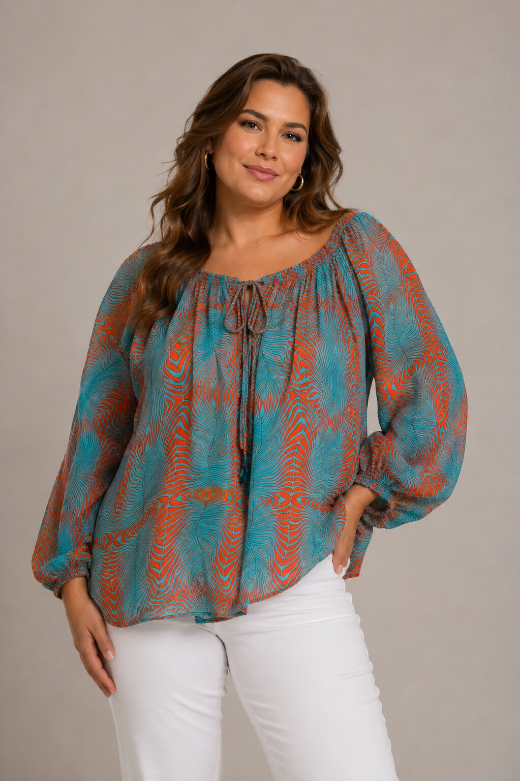 Wholesaler World Fashion - Plus Size Flowing Tunic with Gathered Neckline