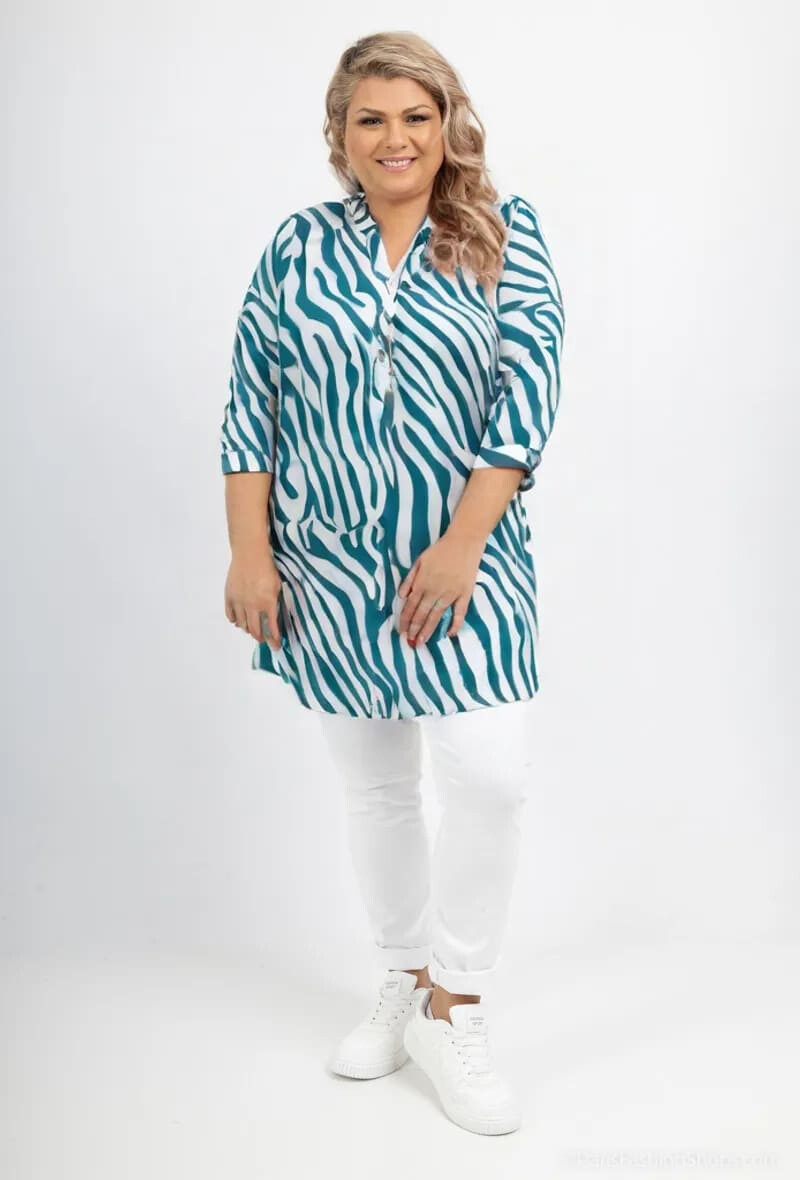 Großhändler World Fashion - Fließende & lässige GT-Tunika mit 3/4-Ärmeln - Zebradruck