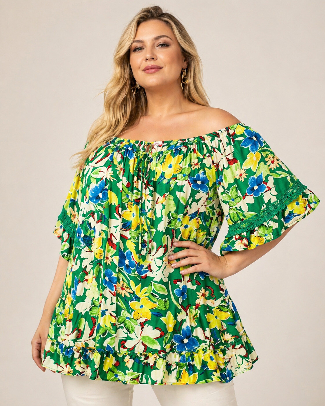 Grossista World Fashion - Tunica Taglia Grande a Maniche Corte - Stampa Tropicale