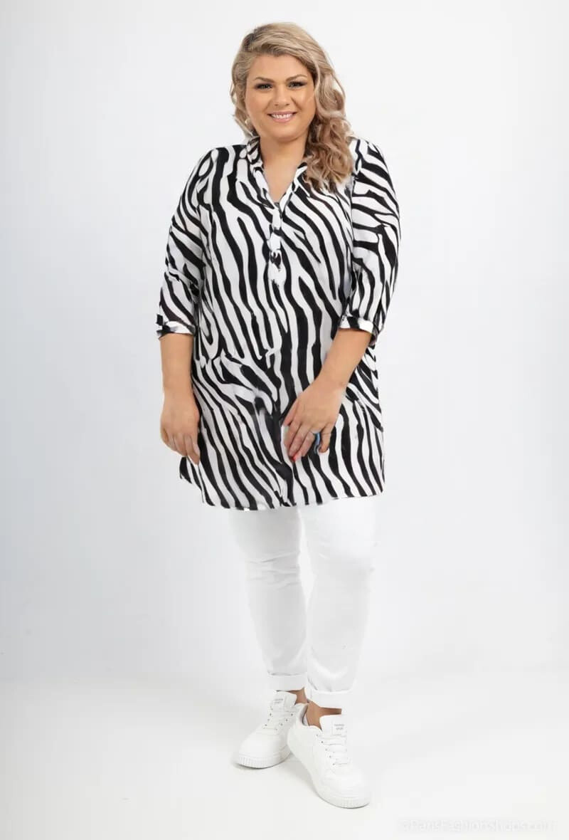 Großhändler World Fashion - Fließende & lässige GT-Tunika mit 3/4-Ärmeln - Zebradruck