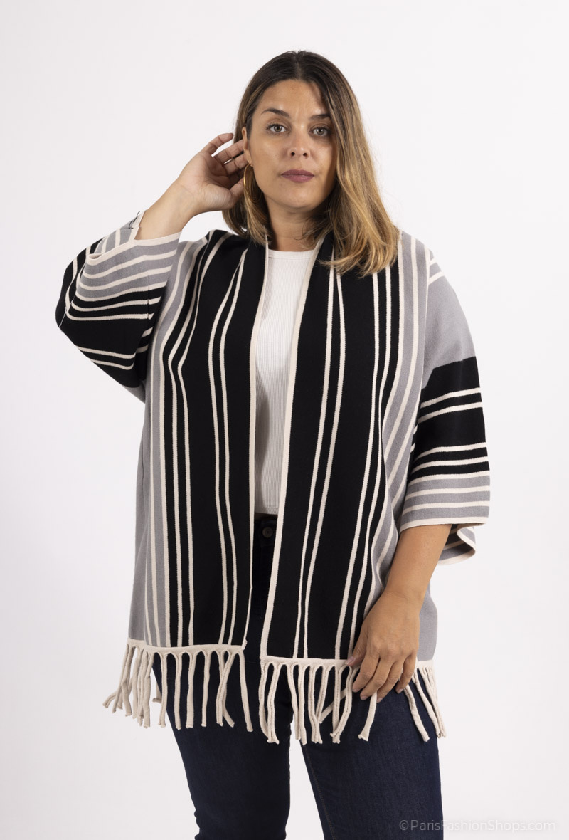 Mayorista World Fashion - Chaqueta larga GT con cachemira - Estampado de rayas