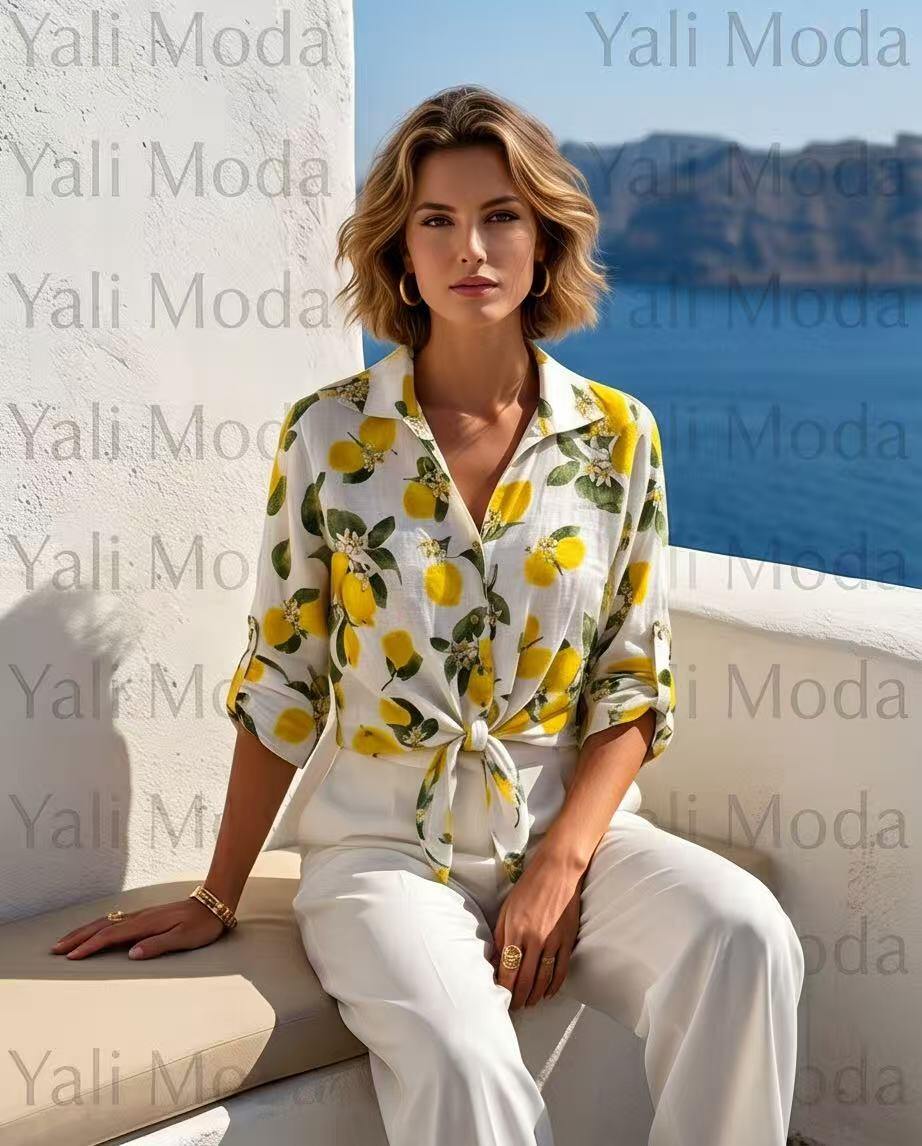 Wholesaler YALI MODA - Short Linen Shirt with Lemon Print