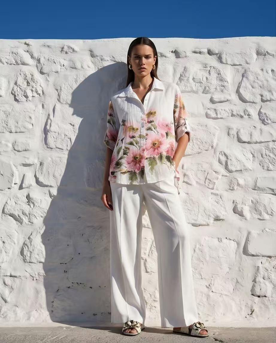 Mayorista YALI MODA - Camisa de lino floral "Flor de Primavera"