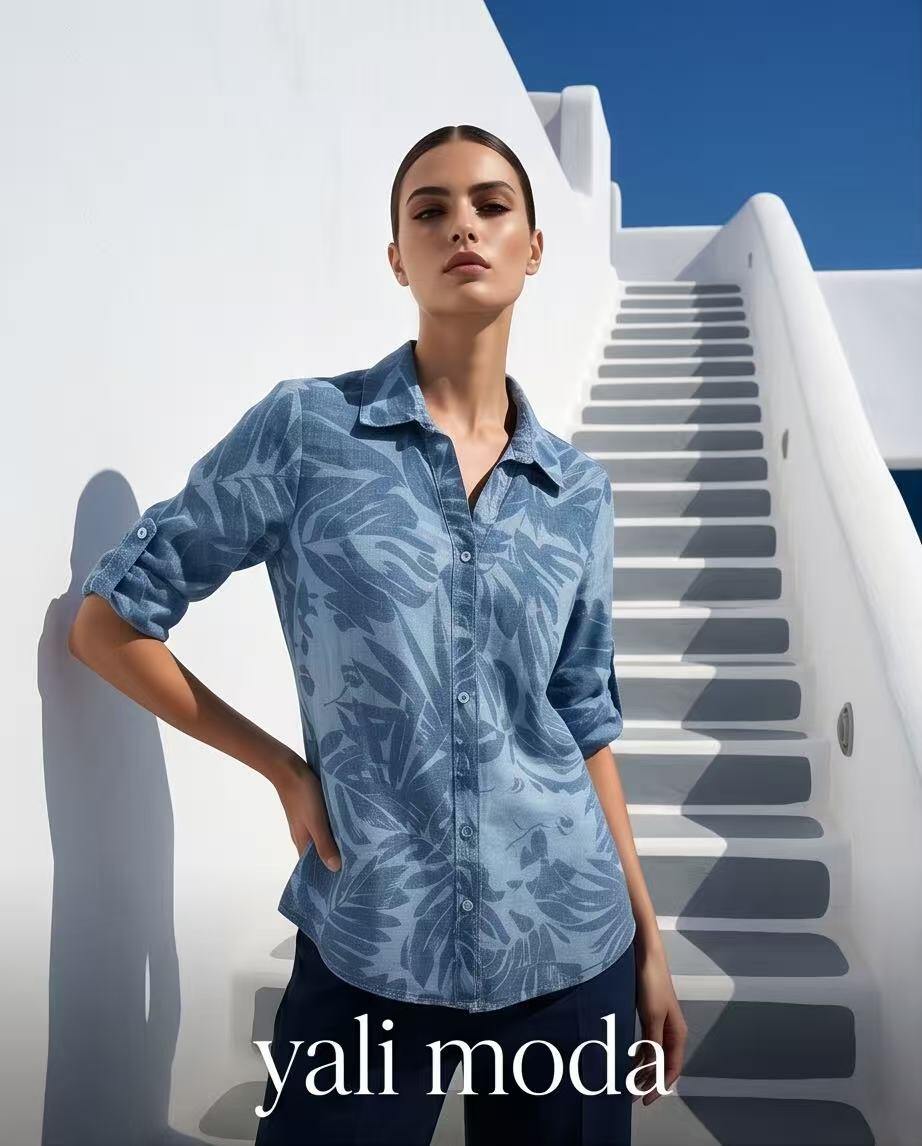 Wholesaler YALI MODA - Ocean blue linen shirt