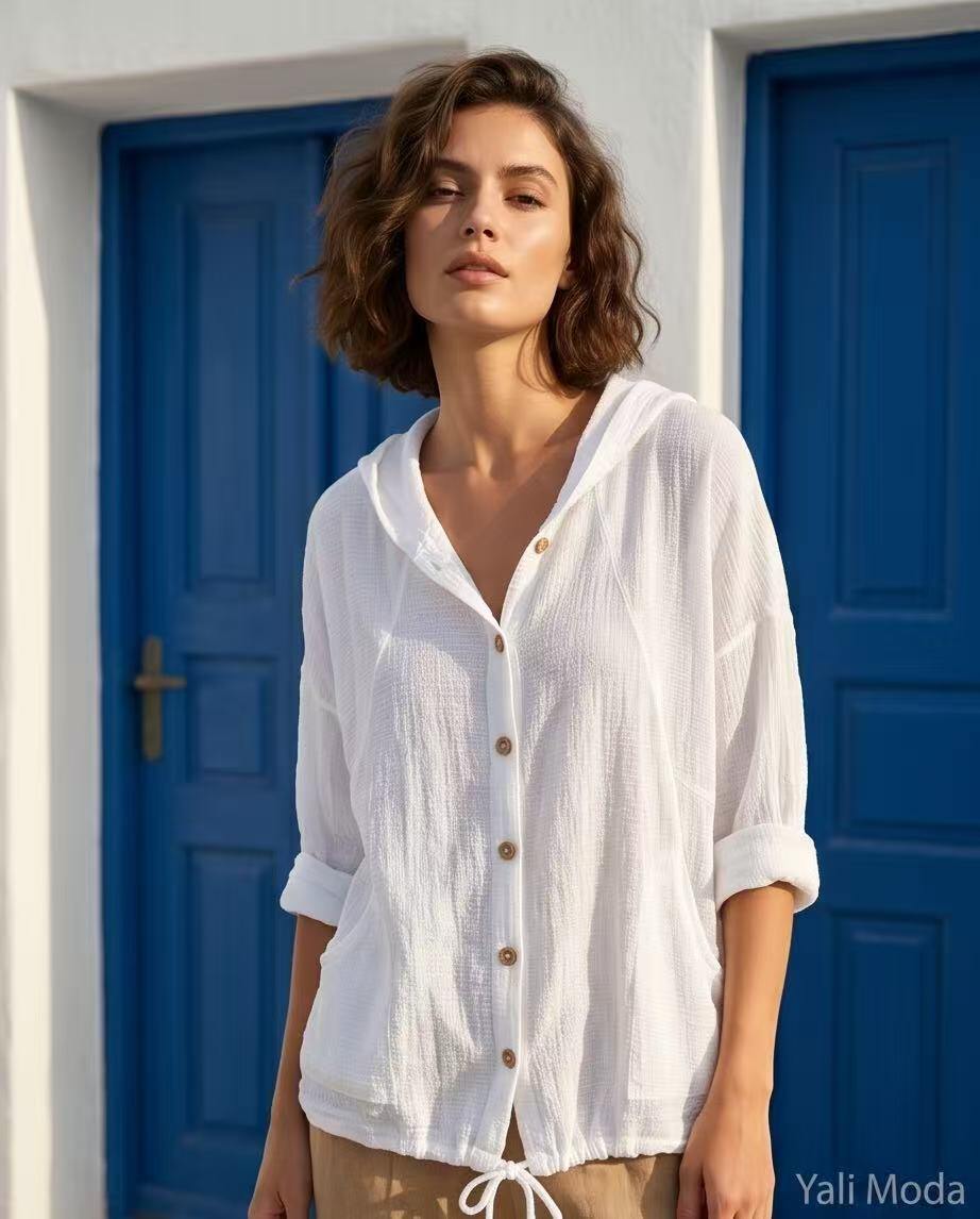 Mayorista YALI MODA - Jersey Ligero con Capucha y Botones