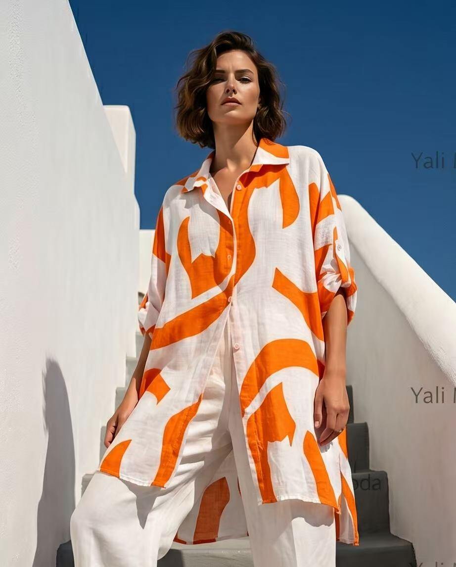 Wholesaler YALI MODA - Mediterranean Orange Oversized Shirt