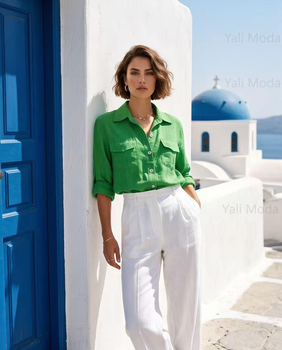 Wholesaler YALI MODA - Oversized Linen Shirt with Pockets