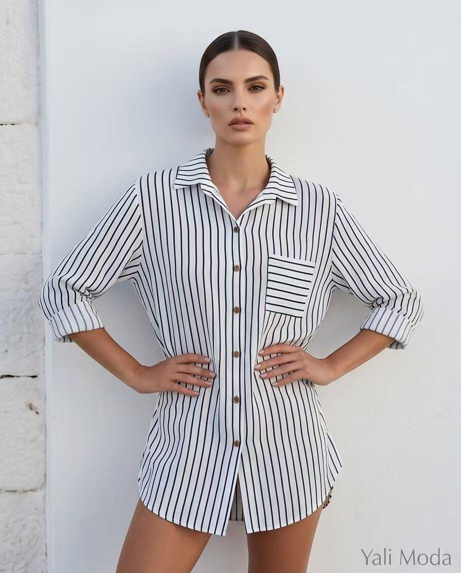 Mayorista YALI MODA - Camisa de lino a rayas "Brisa Costera"