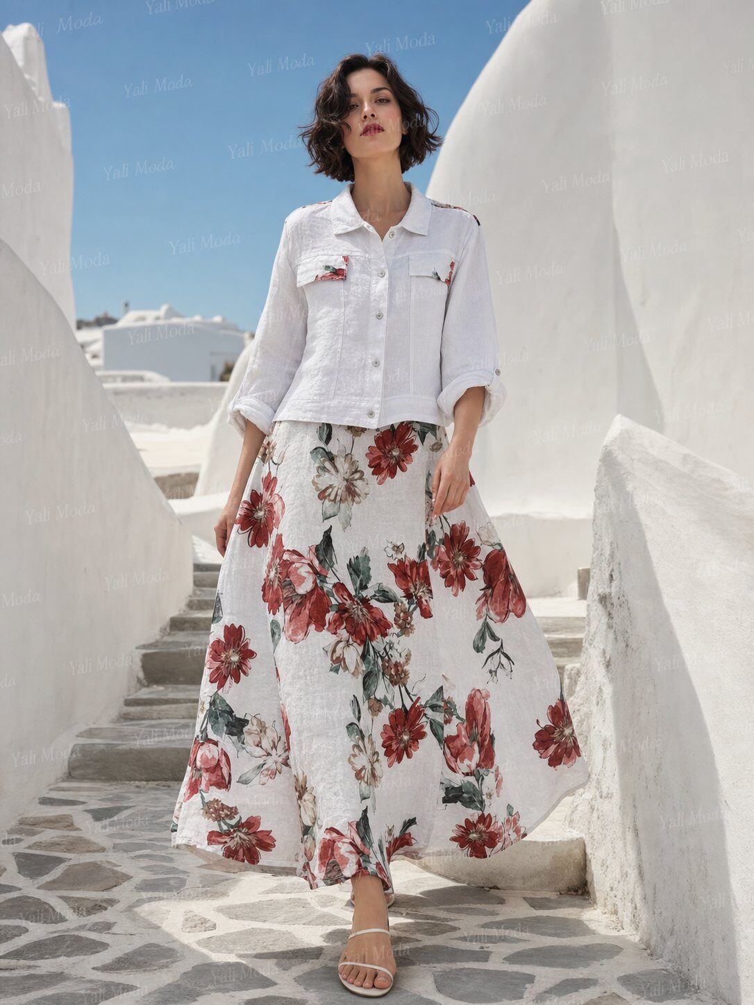 Wholesaler YALI MODA - Floral Two-Piece Linen Set