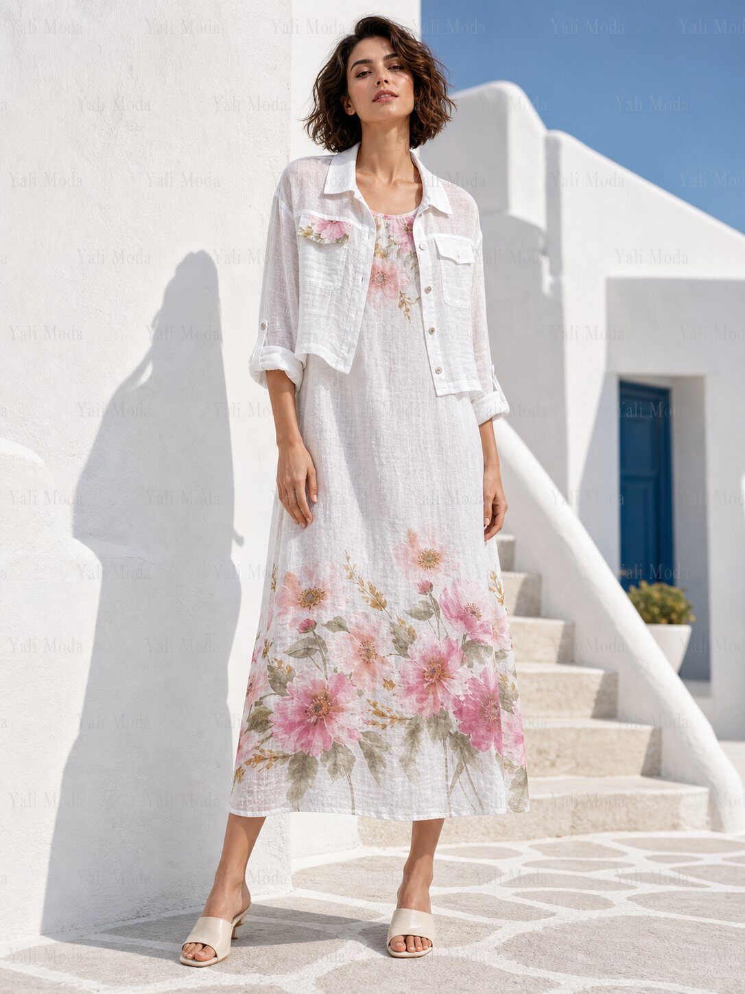 Wholesaler YALI MODA - Floral Two-Piece Cotton Set