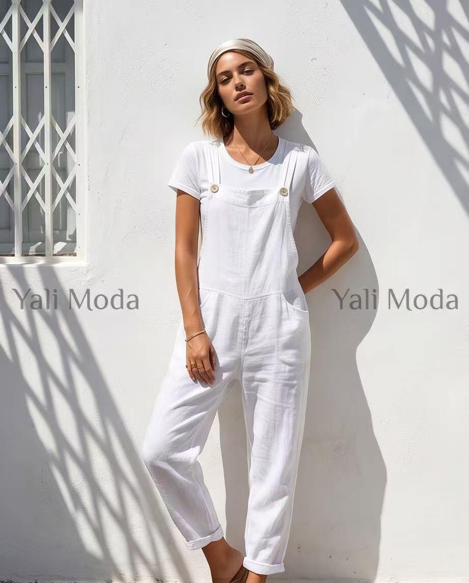 Wholesaler YALI MODA - Wide Linen Overalls with Pockets