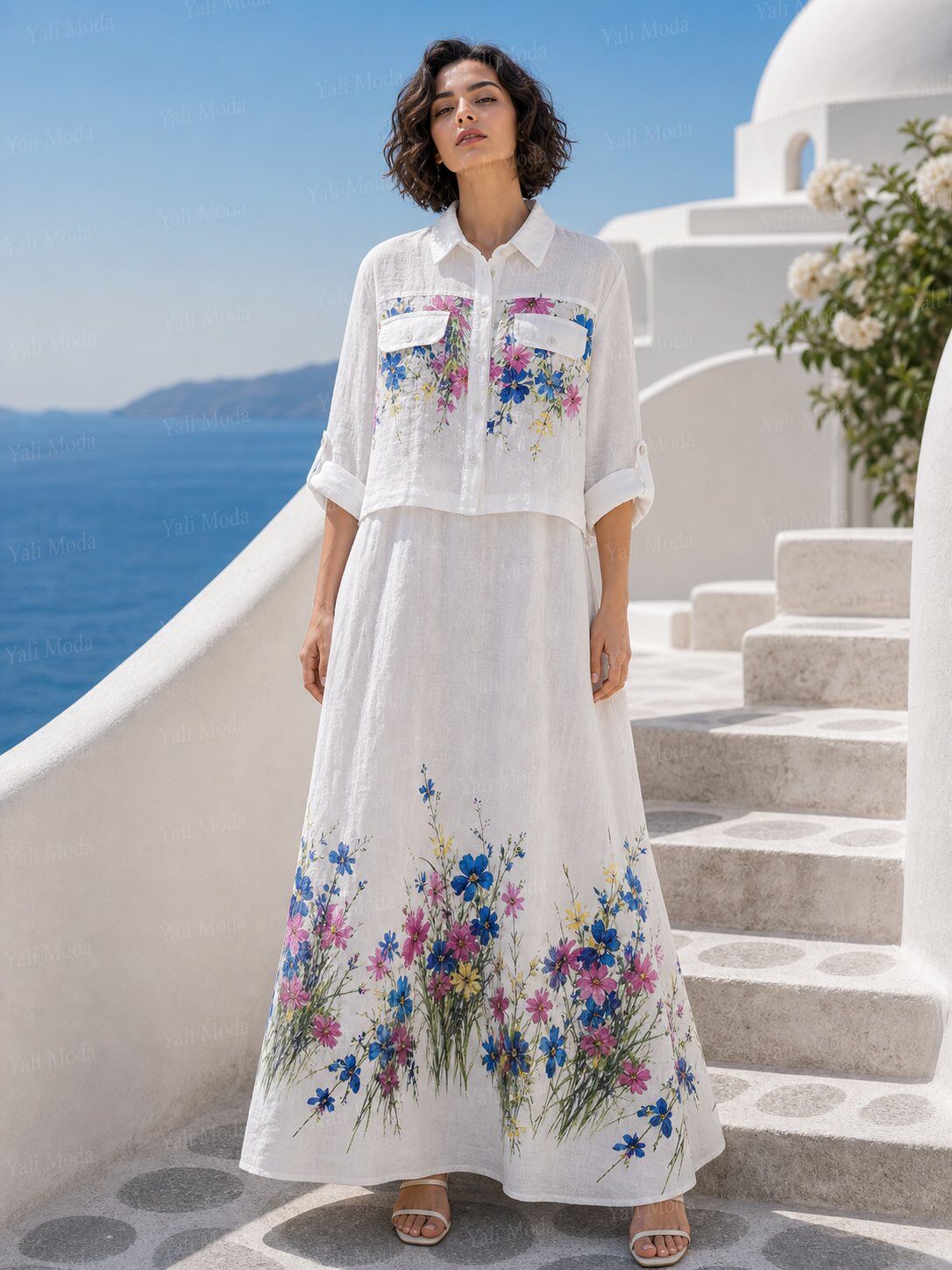 Wholesaler YALI MODA - Floral Two-Piece Cotton Set