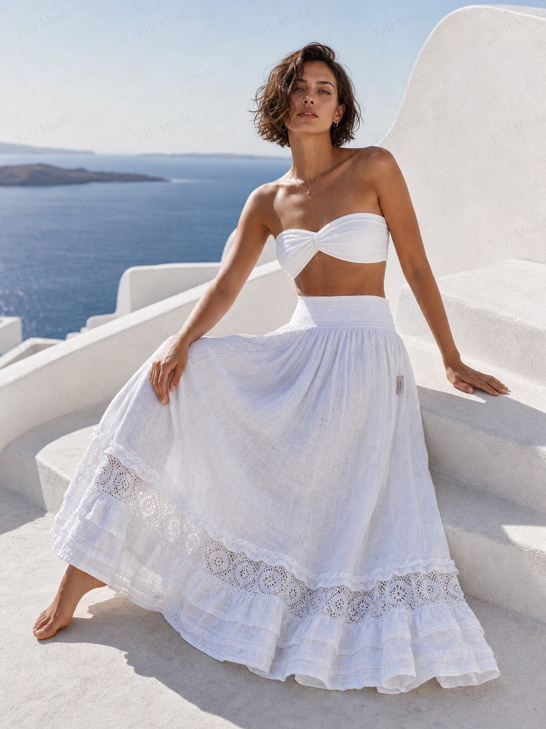 Wholesaler YALI MODA - Long Linen Skirt with Lace
