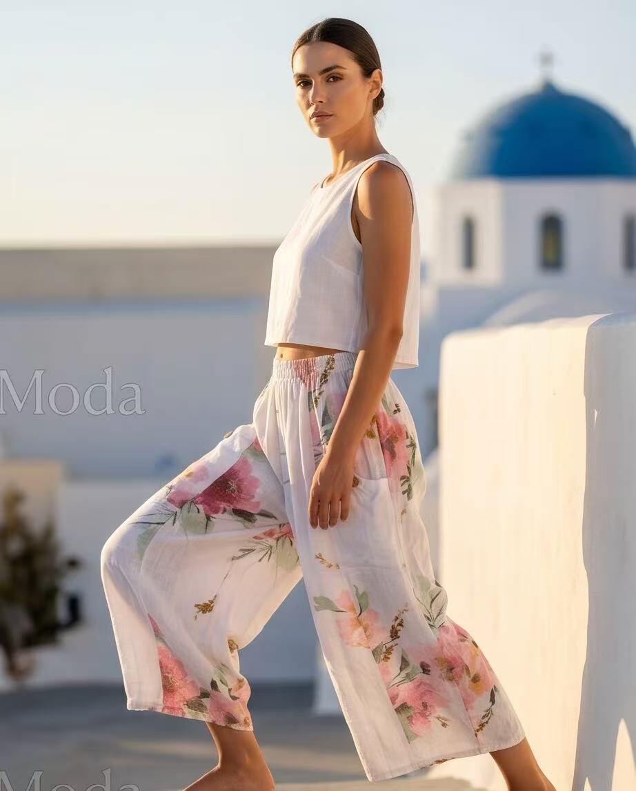 Wholesaler YALI MODA - Wide-leg pants with patch pockets and elastic waistband