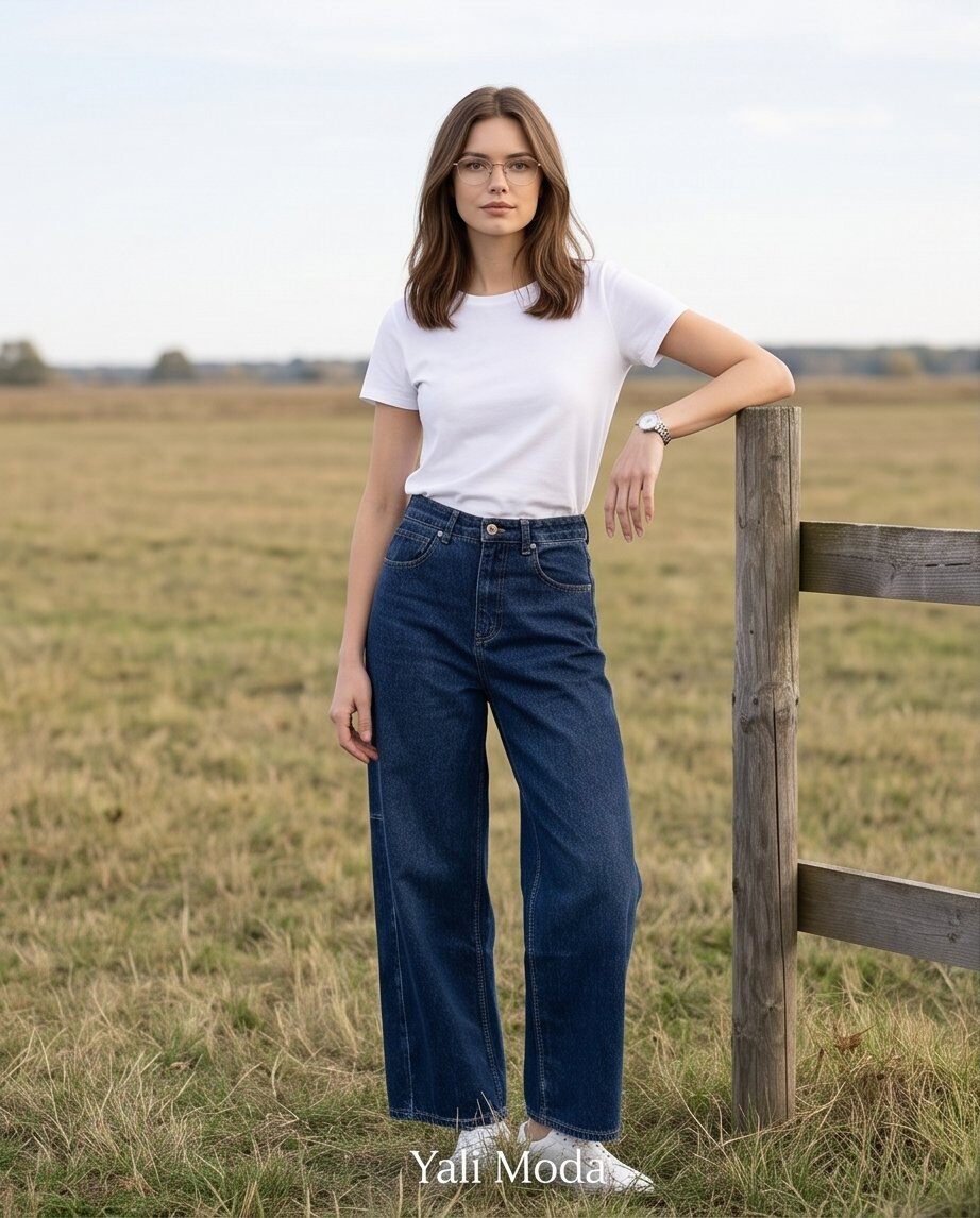 Grossiste YALI MODA - Jean large à taille haute avec poches