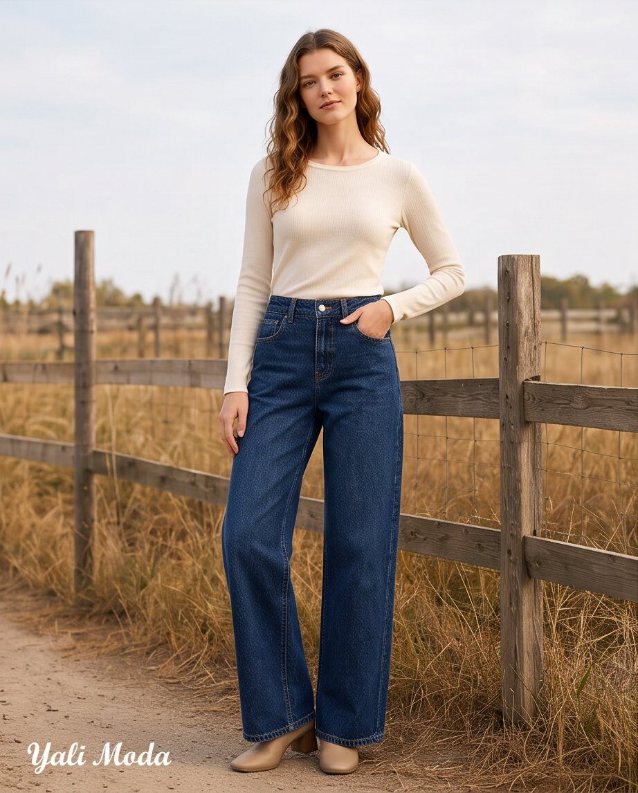 Grossista YALI MODA - Jeans a vita alta con gamba dritta e tasche